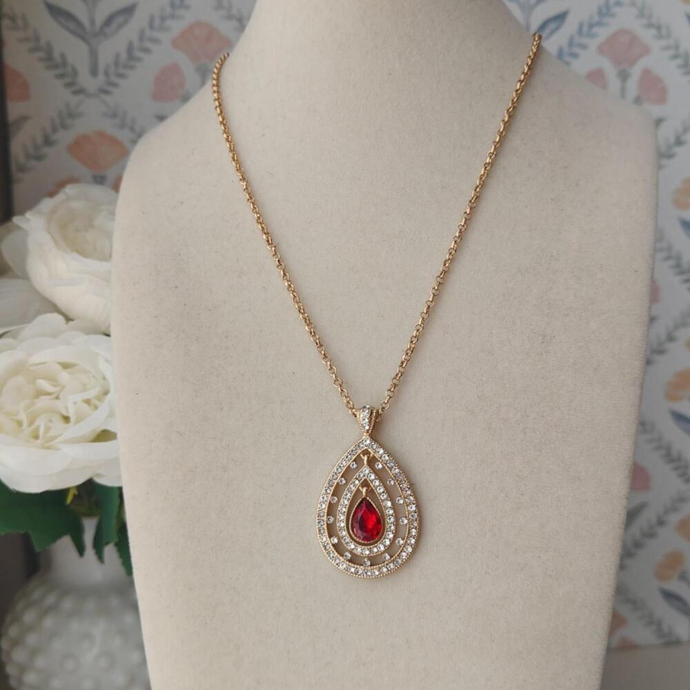 Monet ruby red glass crystal pendant necklace
